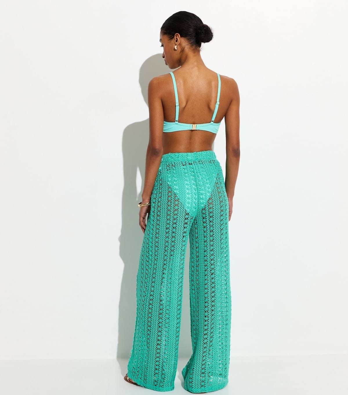 New Look Women's Turquoise Crochet Wide Leg Beach Trousers New Look - 4