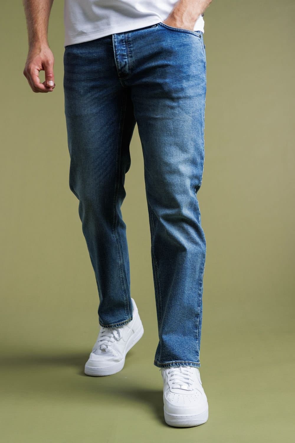 French Connection French Connection Men's Cotton Straight Leg Stretch Denim Jeans in Blue