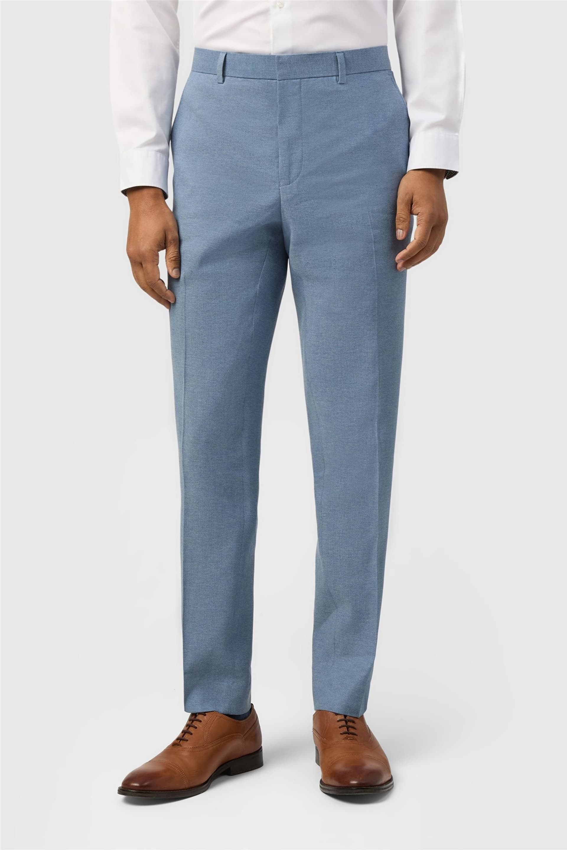Ted Baker Ted Baker Men's Flat Fronted Herringbone Tailored Suit Trousers in Light Blue