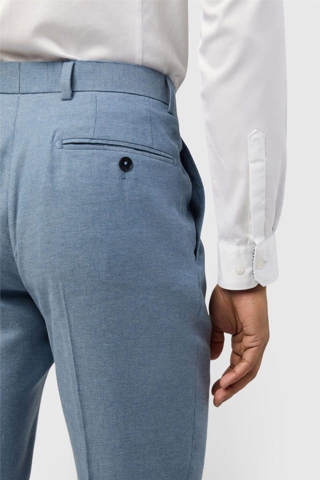 Ted Baker Ted Baker Men's Flat Fronted Herringbone Tailored Suit Trousers in Light Blue - 3