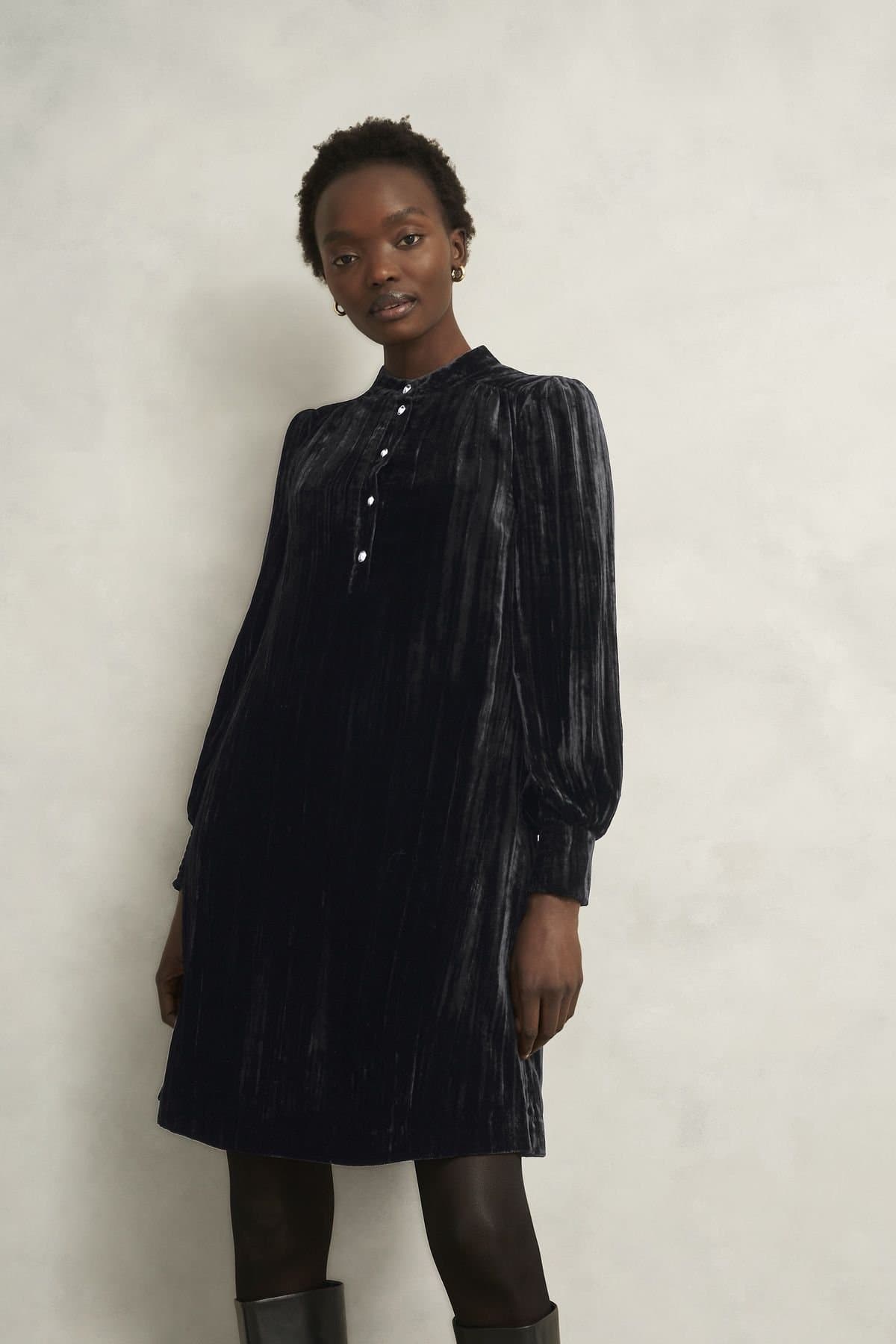Hobbs London Hobbs London Jet Black Velvet A-Line Dress