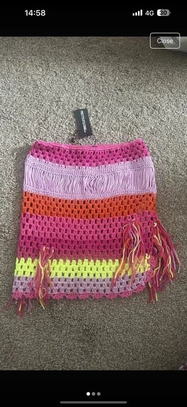 PrettyLittleThing PLT multi coloured contrast knitted crochet mini skirt