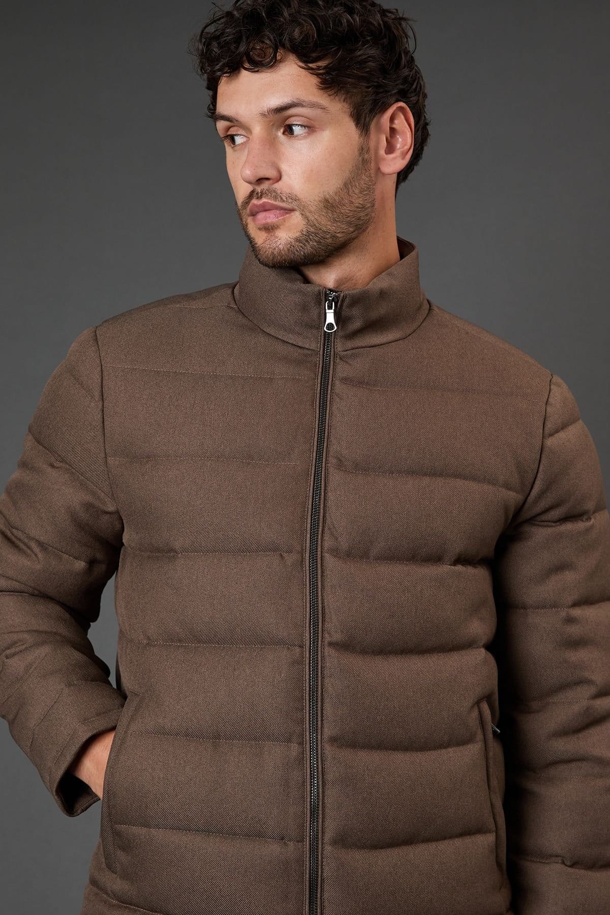 Burton Burton Men's Taupe Wool Look Quilted Jacket - 4