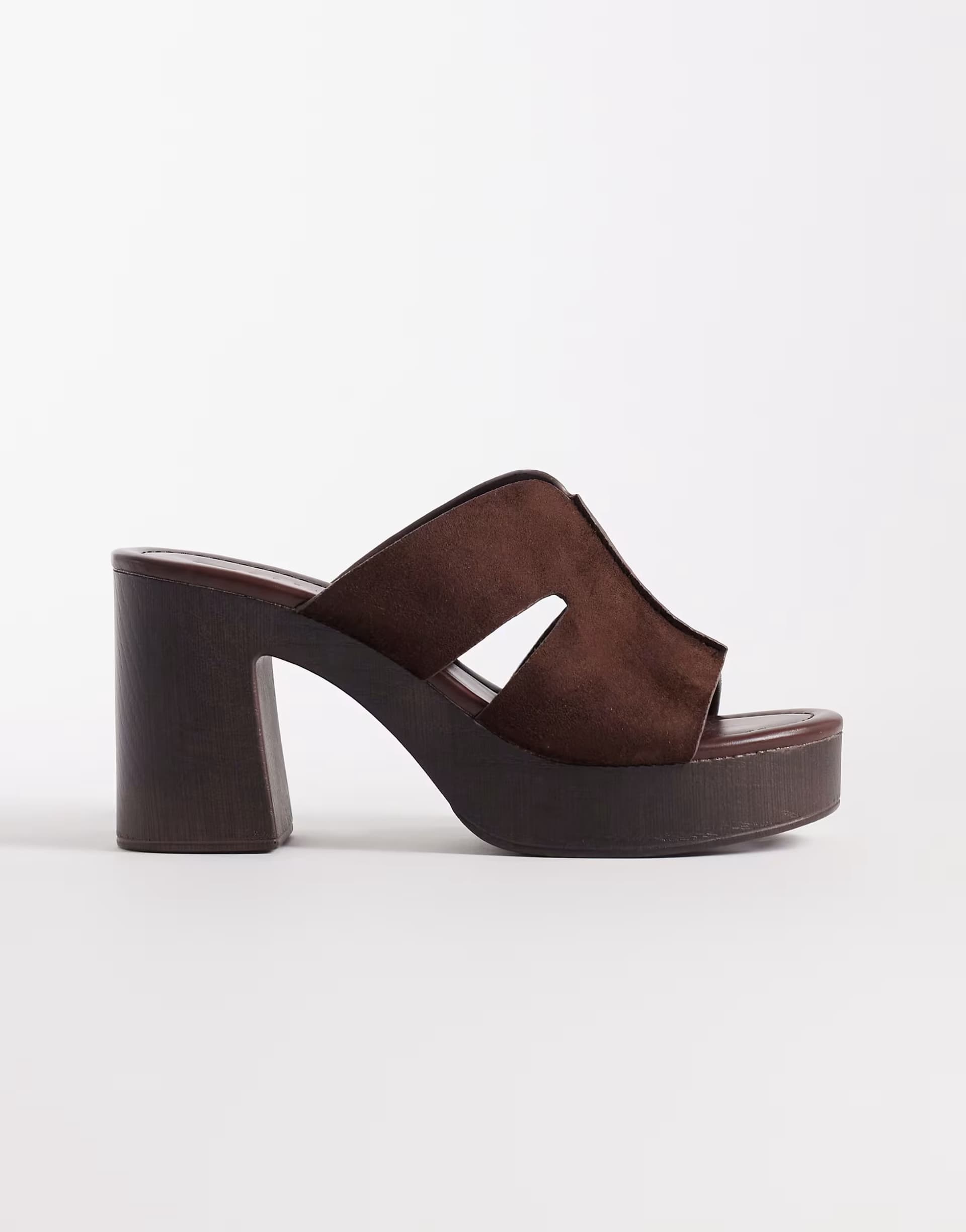 ASOS ASOS DESIGN Hamlet cut out detail platform heeled mules in chocolate suedette