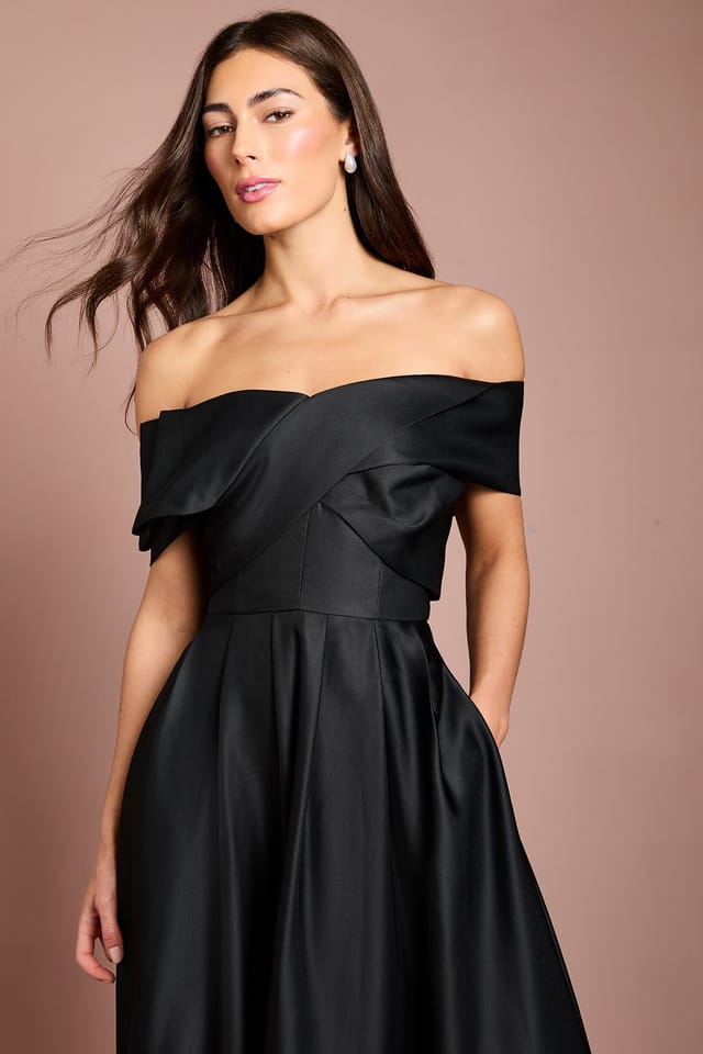 Coast Coast Women's Bardot Origami Satin Dress in Black - 2