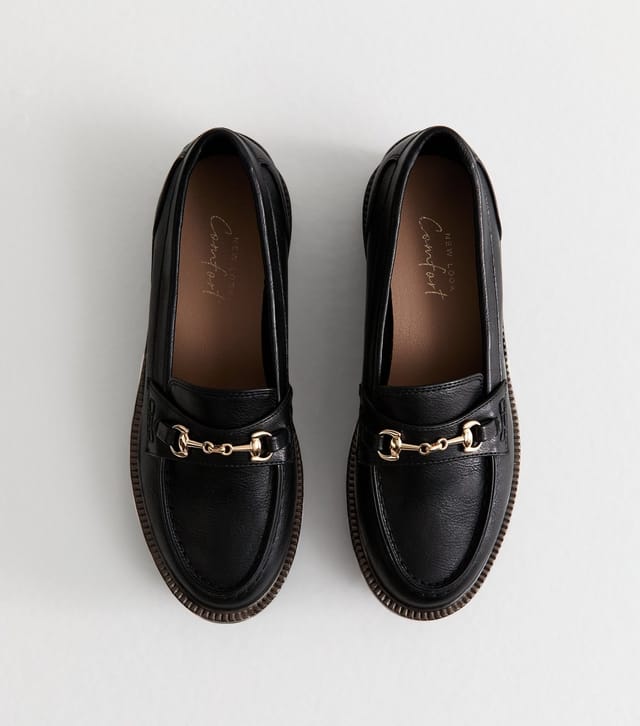 New Look Women's Black Faux Leather Buckle Detail Loafers Vegan New Look - 3