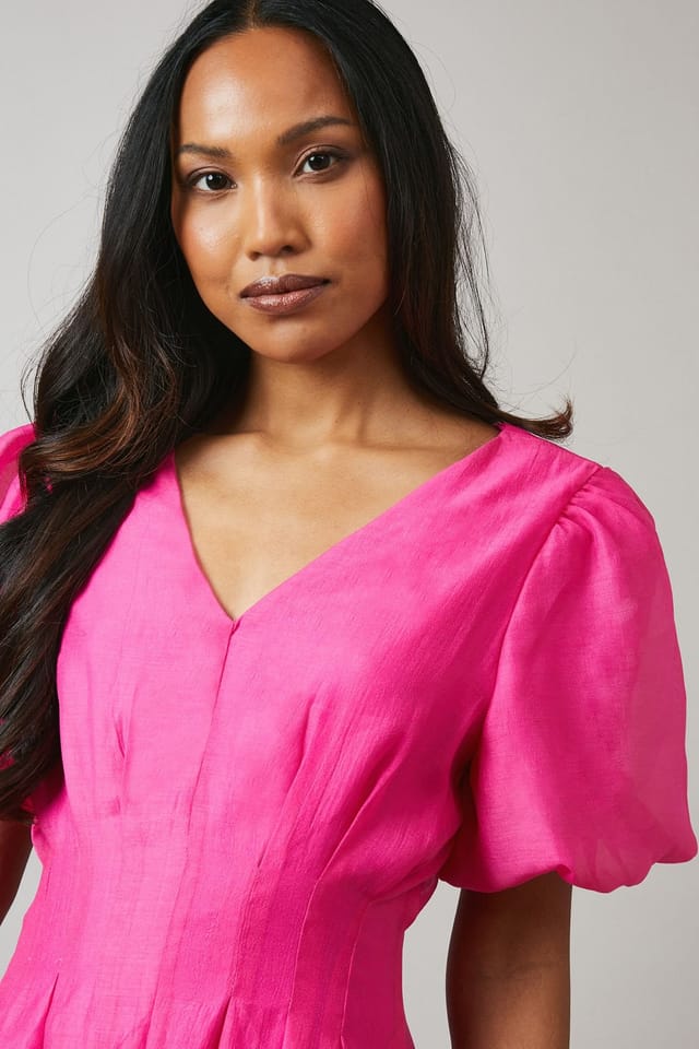 Principles Principles Women's Organza Puff Sleeve Midi Dress in Pink - 2