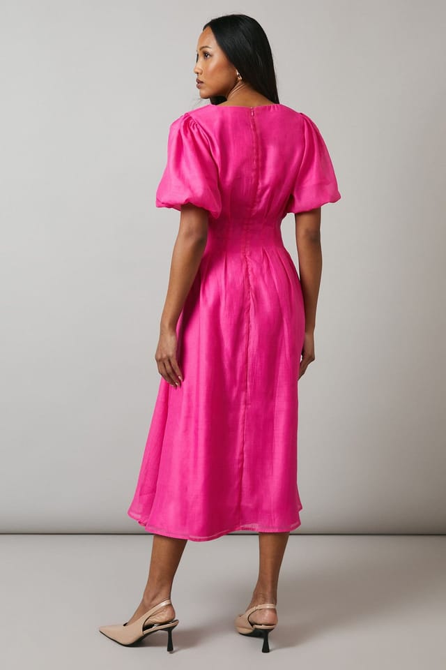 Principles Principles Women's Organza Puff Sleeve Midi Dress in Pink - 3