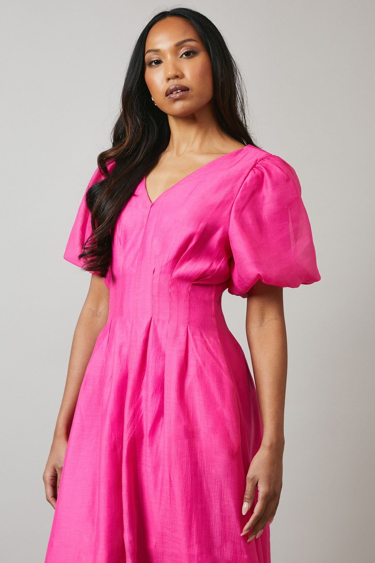 Principles Principles Women's Organza Puff Sleeve Midi Dress in Pink - 4