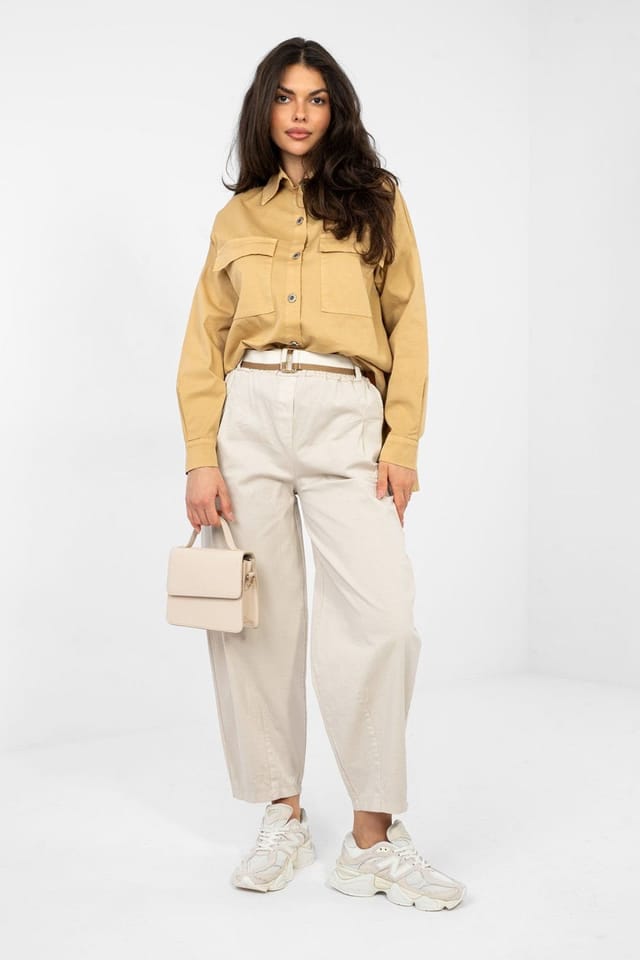 Love Lace Love Lace Women's Casual Cotton Elastane Long Sleeve Shirt Style 224200 in Camel - 2