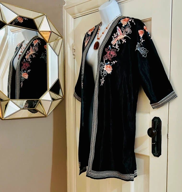 River Island Embroidered kimono duster jacket coat coverups wedding special occasion Bohemian hippie festival 8