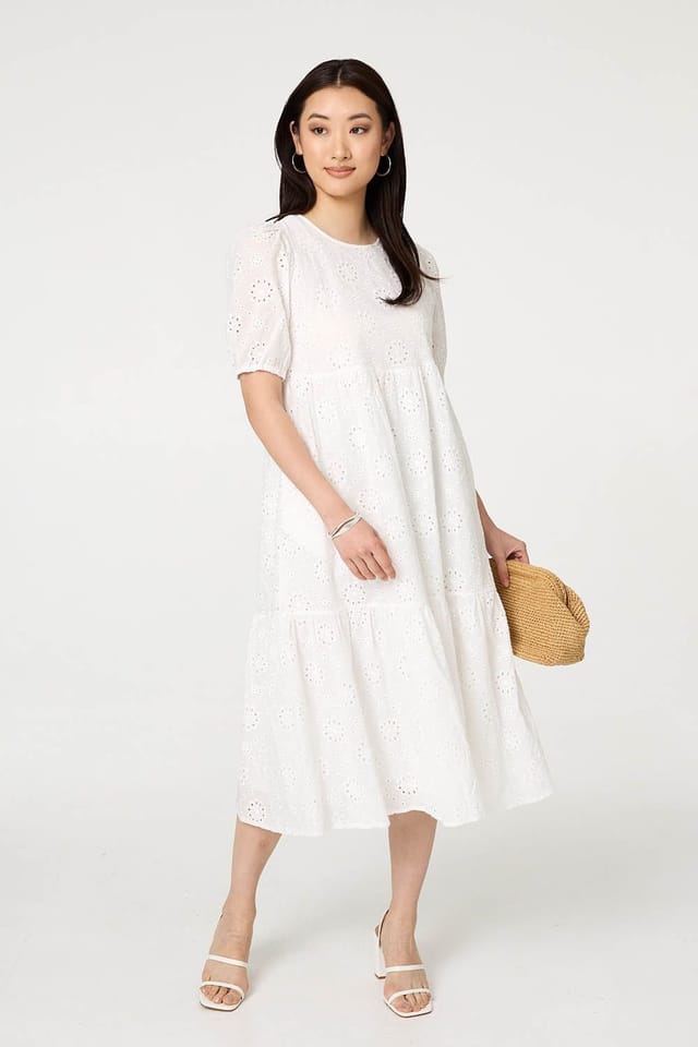 Izabel London Izabel London Women's Broderie Anglaise Tiered Midi Dress in White - 2