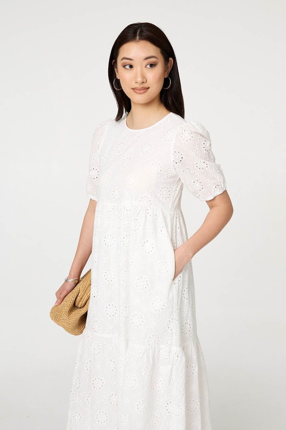 Izabel London Izabel London Women's Broderie Anglaise Tiered Midi Dress in White - 4