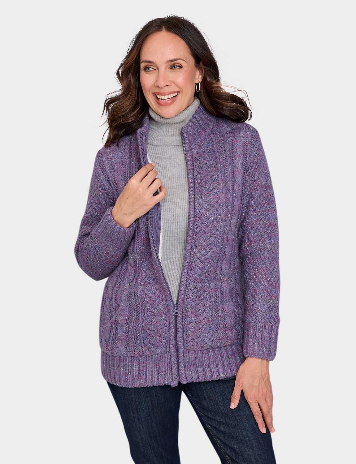 Amber Amber Women's Borg Fleece Lined Zip Cardigan in Lavender - 2