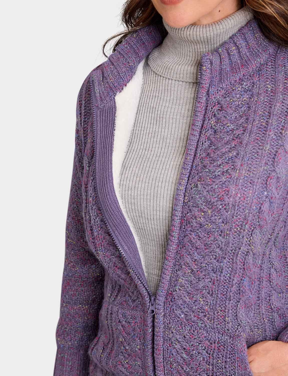 Amber Amber Women's Borg Fleece Lined Zip Cardigan in Lavender - 4