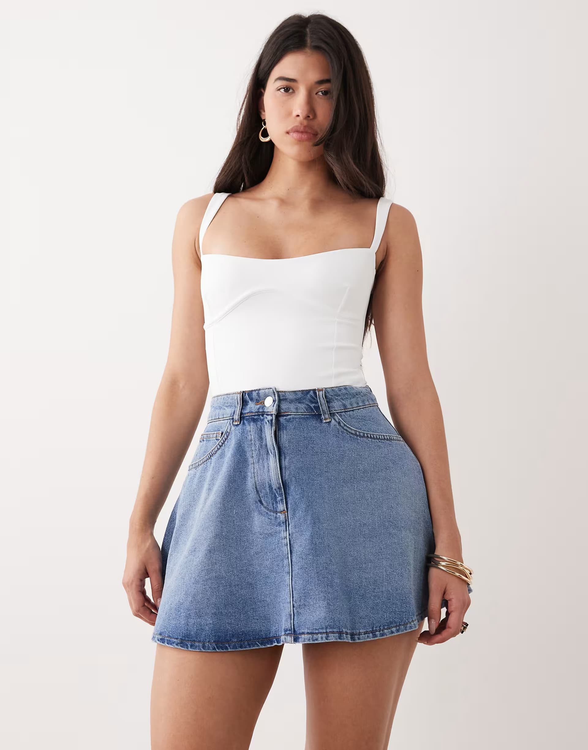 ASOS ASOS DESIGN denim mini circle skirt in mid blue
