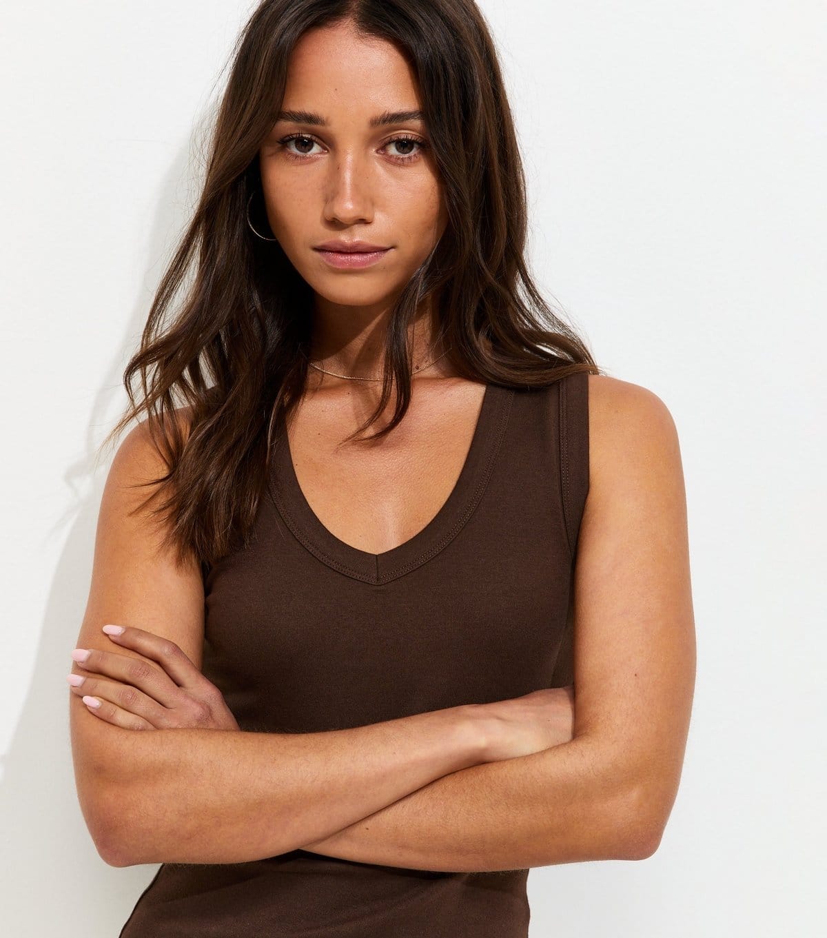 New Look Dark Brown Jersey V-Neck Vest