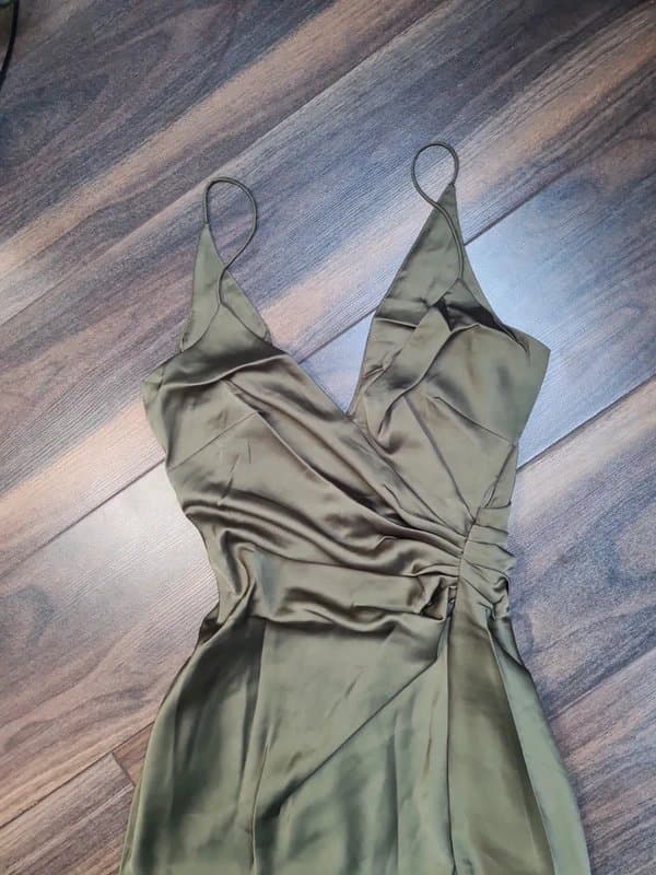 ASOS Asos khaki metallic green satin fitted maxi cami dress prom evening formals 6 new