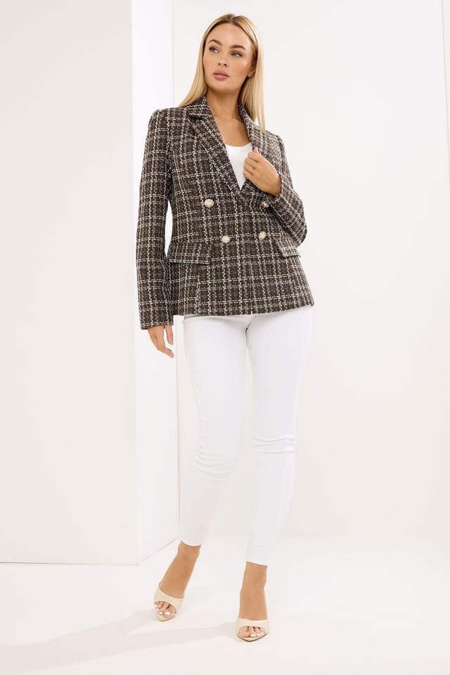 Star by Julien Macdonald Star by Julien Macdonald Women's Boucle Checked Blazer in Brown - 3