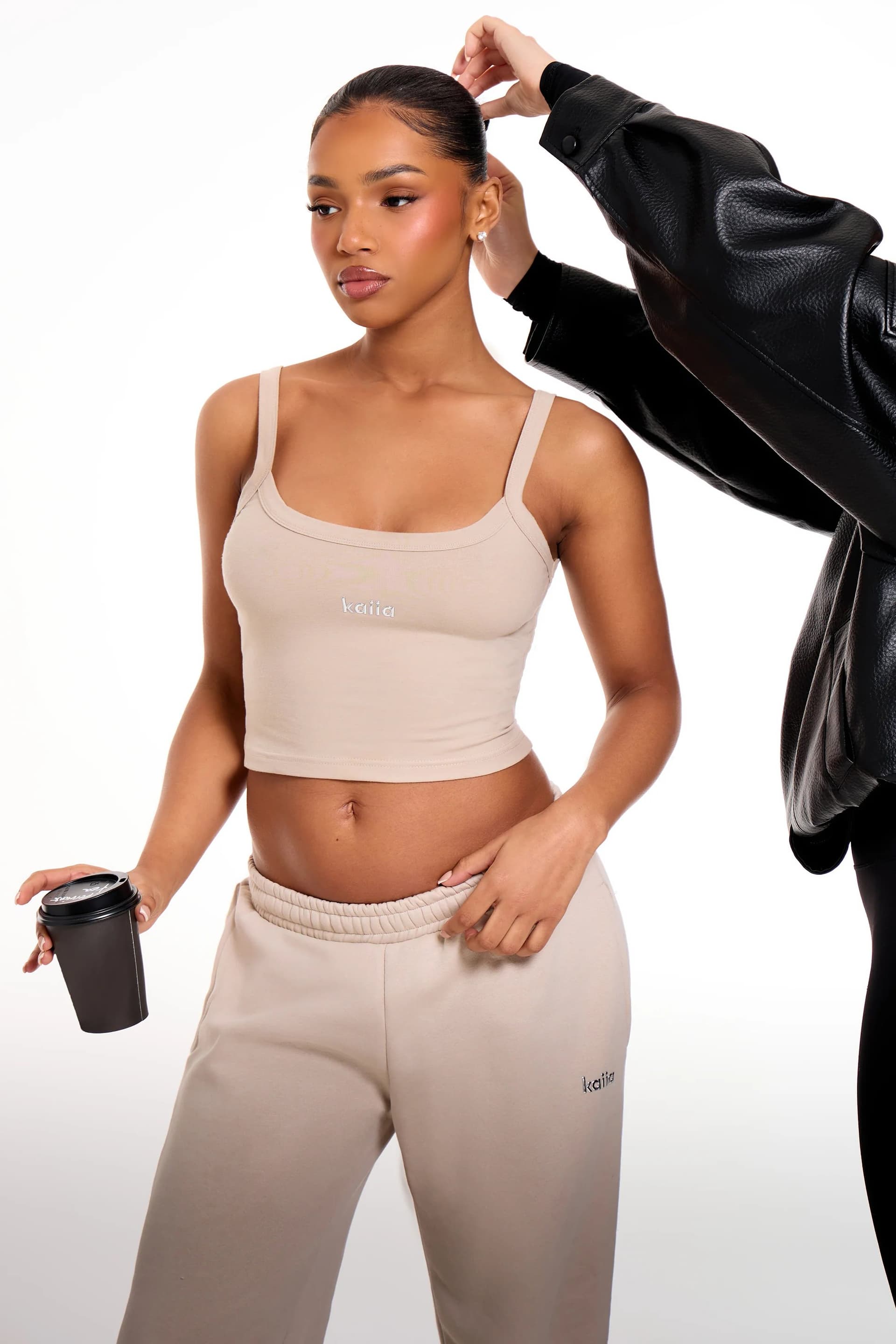 Kaiia Kaiia Ash Taupe Logo Cami Top