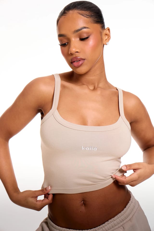 Kaiia Kaiia Chrome Logo Cami Top Ash Taupe - 2