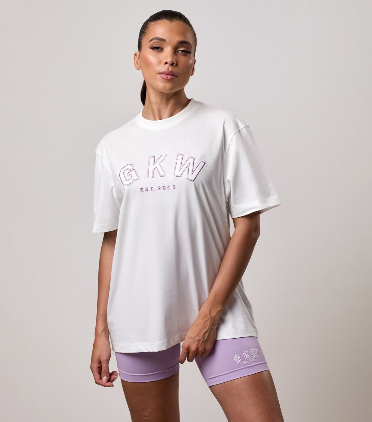 Gym King Women's Cream Logo Embroidered Boyfriend Fit T-Shirt Gym King New Look