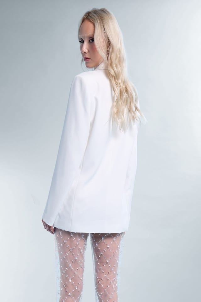 Public Desire Public Desire Women's Fitted Tailored Blazer White - 3