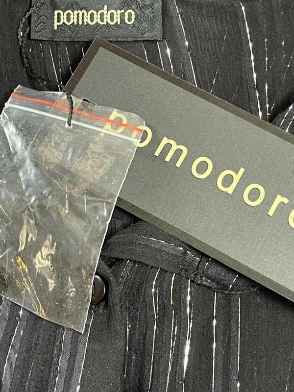 Pomodoro Pomodoro shirt size m 14 black silver chiffon blouse new (eu42) women's rrp £82