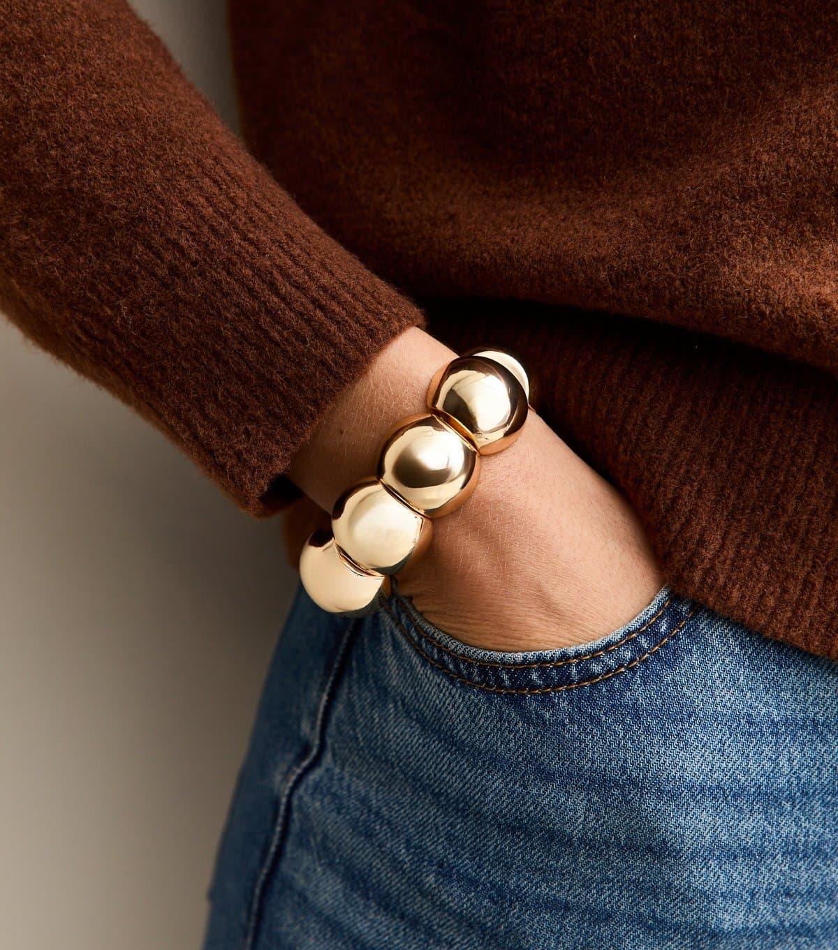 New Look Gold Tone Chunky Bead Stretch Bracelet New Look