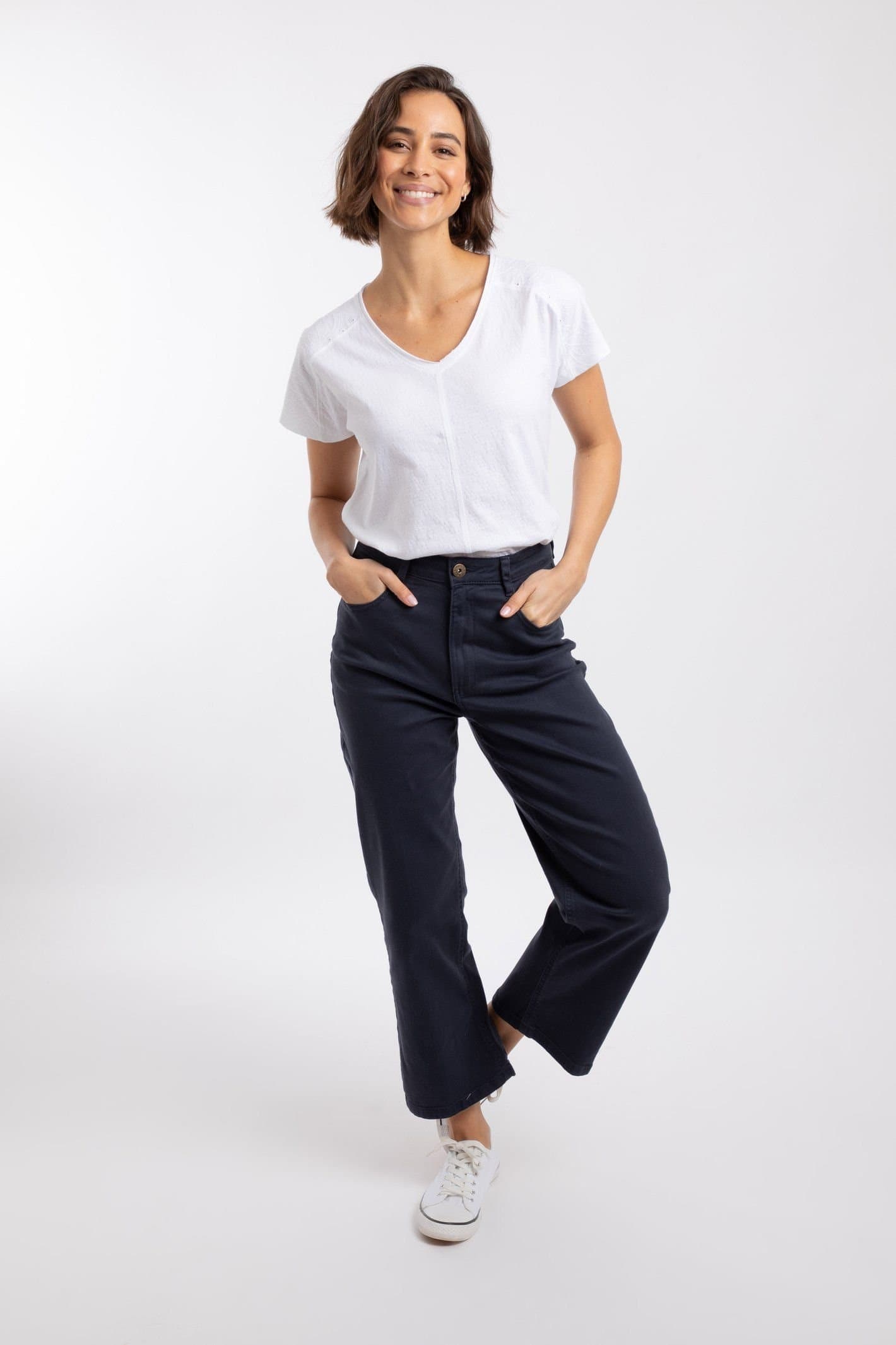 Weird Fish Weird Fish Navy Cotton Wide Leg Cropped Jeans
