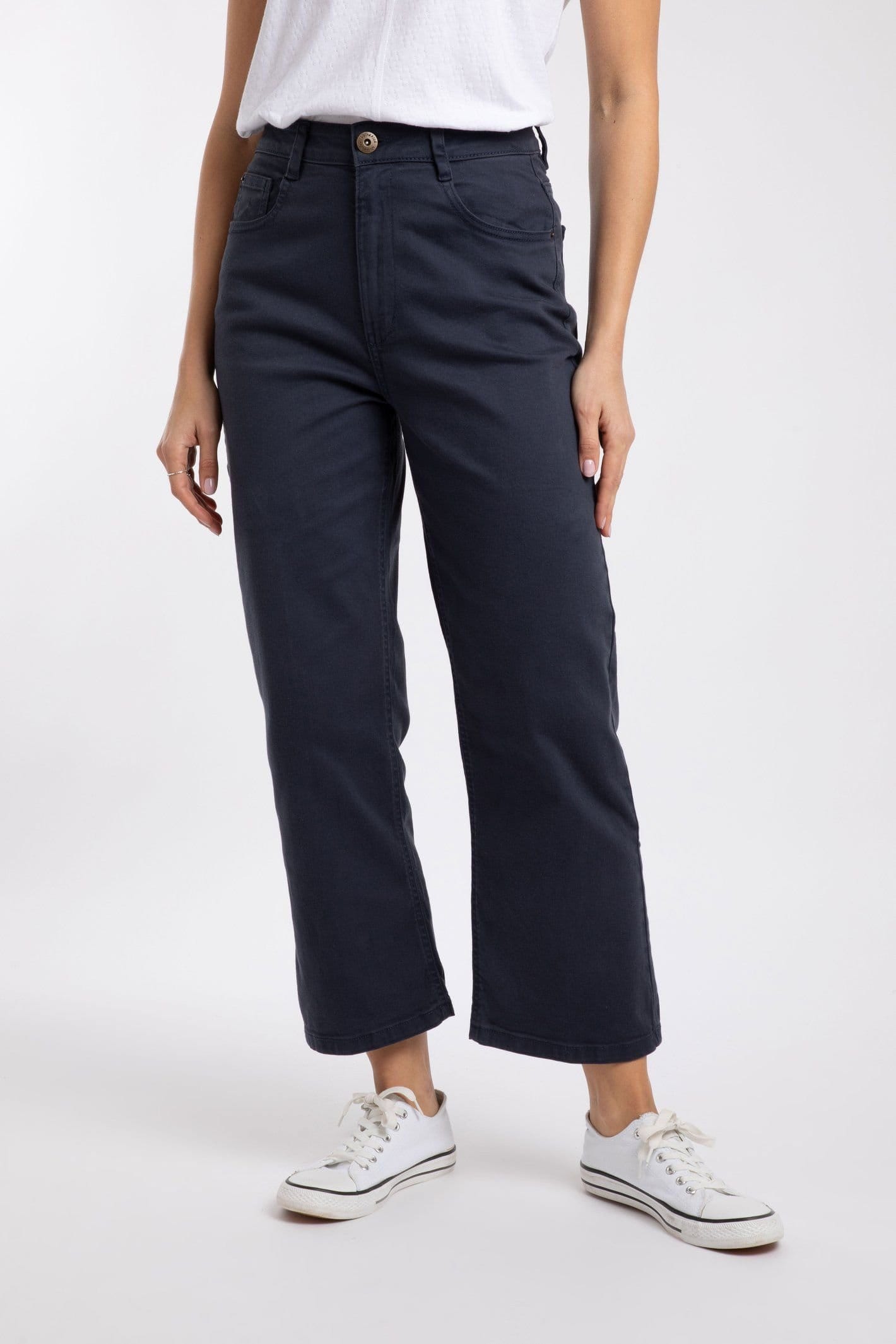 Weird Fish Weird Fish Women's Soulina Wide Leg Cropped Denim Jeans in Navy - 4