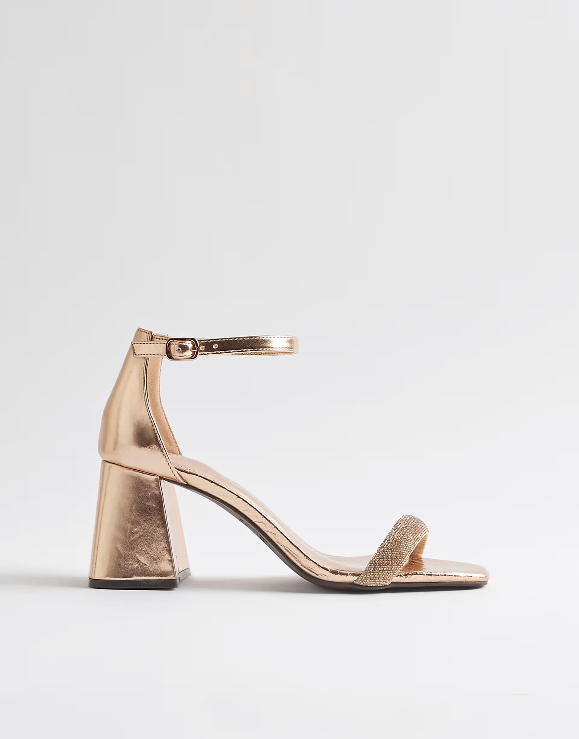ASOS River Island Diamante strap block heel sandals in rose gold