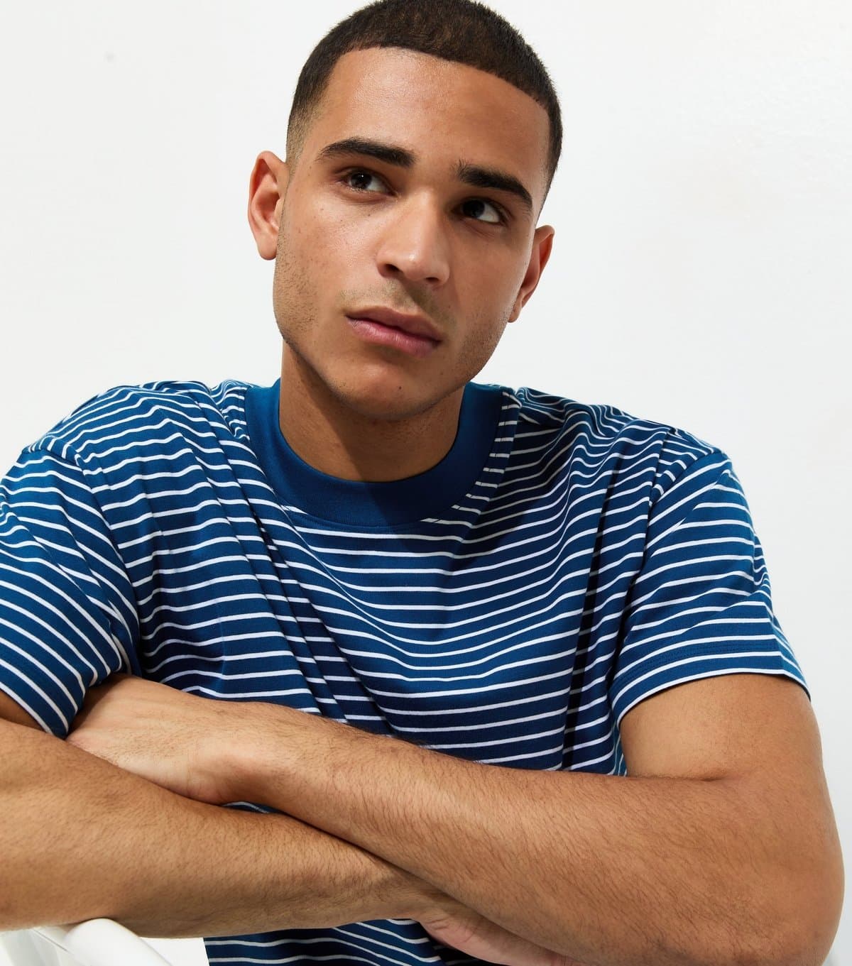 New Look Men's Blue Boxy Fit Striped T-Shirt New Look