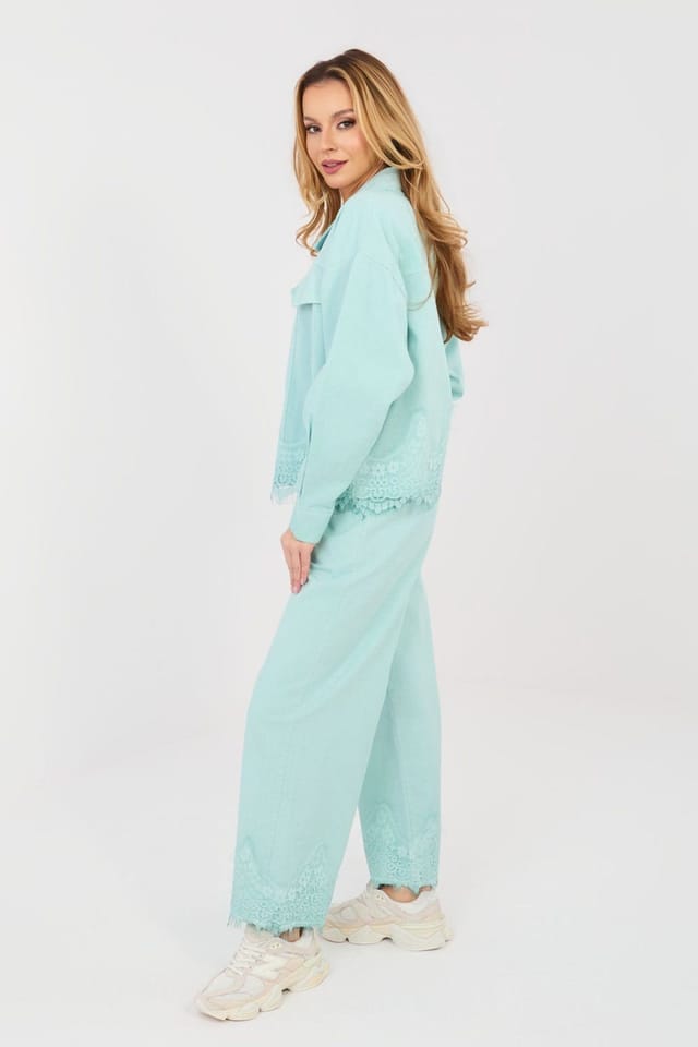 Love Lace Love Lace Women's High Waist Wide Leg Jeans Lace in Green - 2