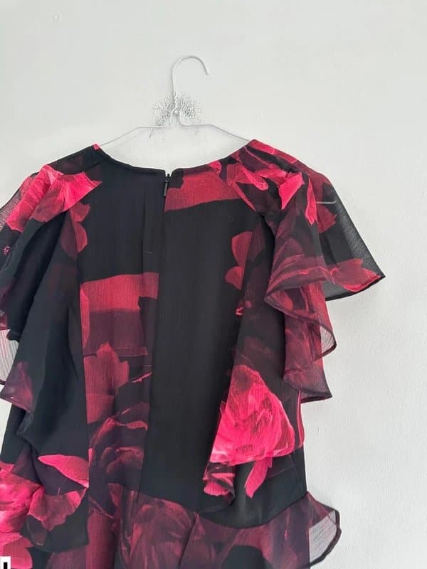 Ted Baker Ted baker dress new black pink peplum chiffon new 12 £190 short occasion