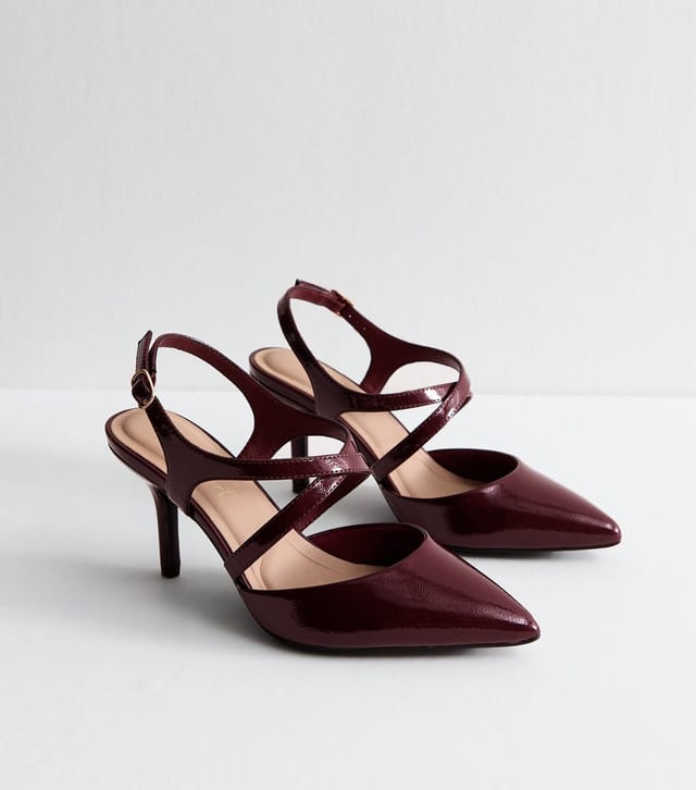New Look Women's Wide Fit Dark Burgundy Patent Faux Leather Heels Vegan New Look - 2