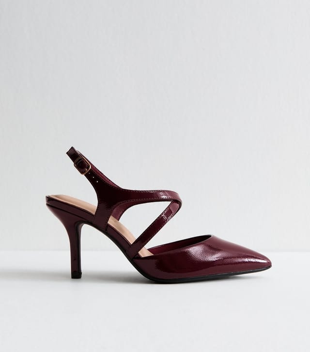 New Look Women's Wide Fit Dark Burgundy Patent Faux Leather Heels Vegan New Look - 3