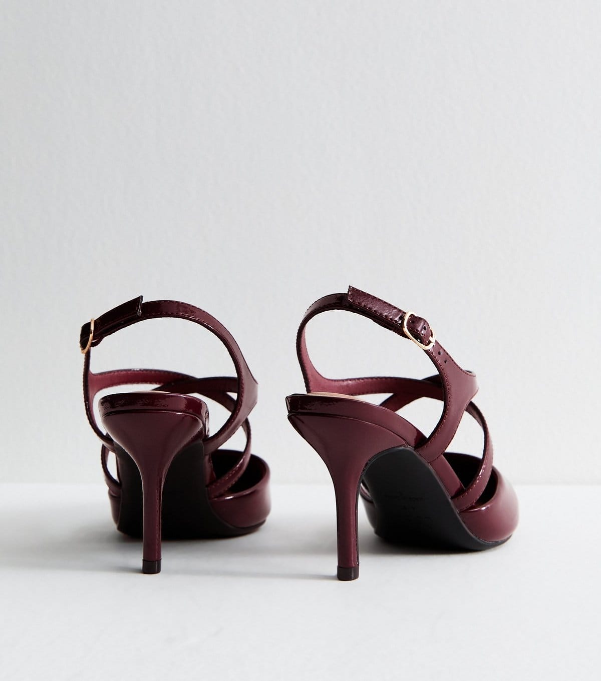 New Look Women's Wide Fit Dark Burgundy Patent Faux Leather Heels Vegan New Look - 4