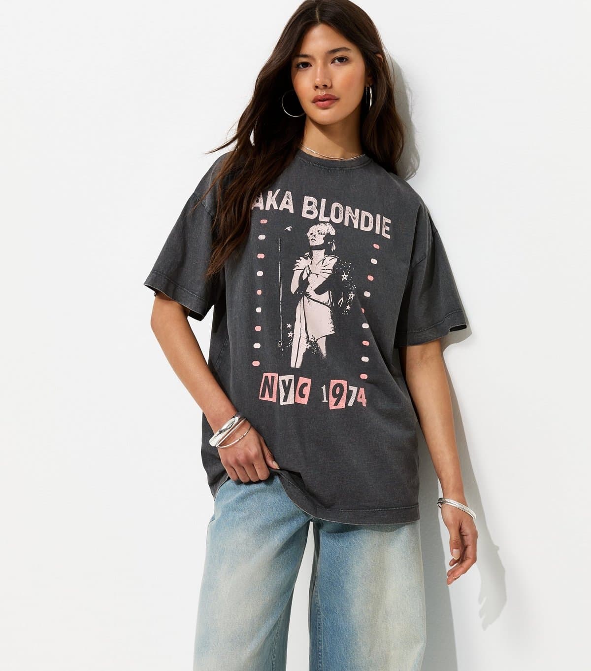New Look Women's Dark Grey Cotton Blondie Oversized T-Shirt New Look