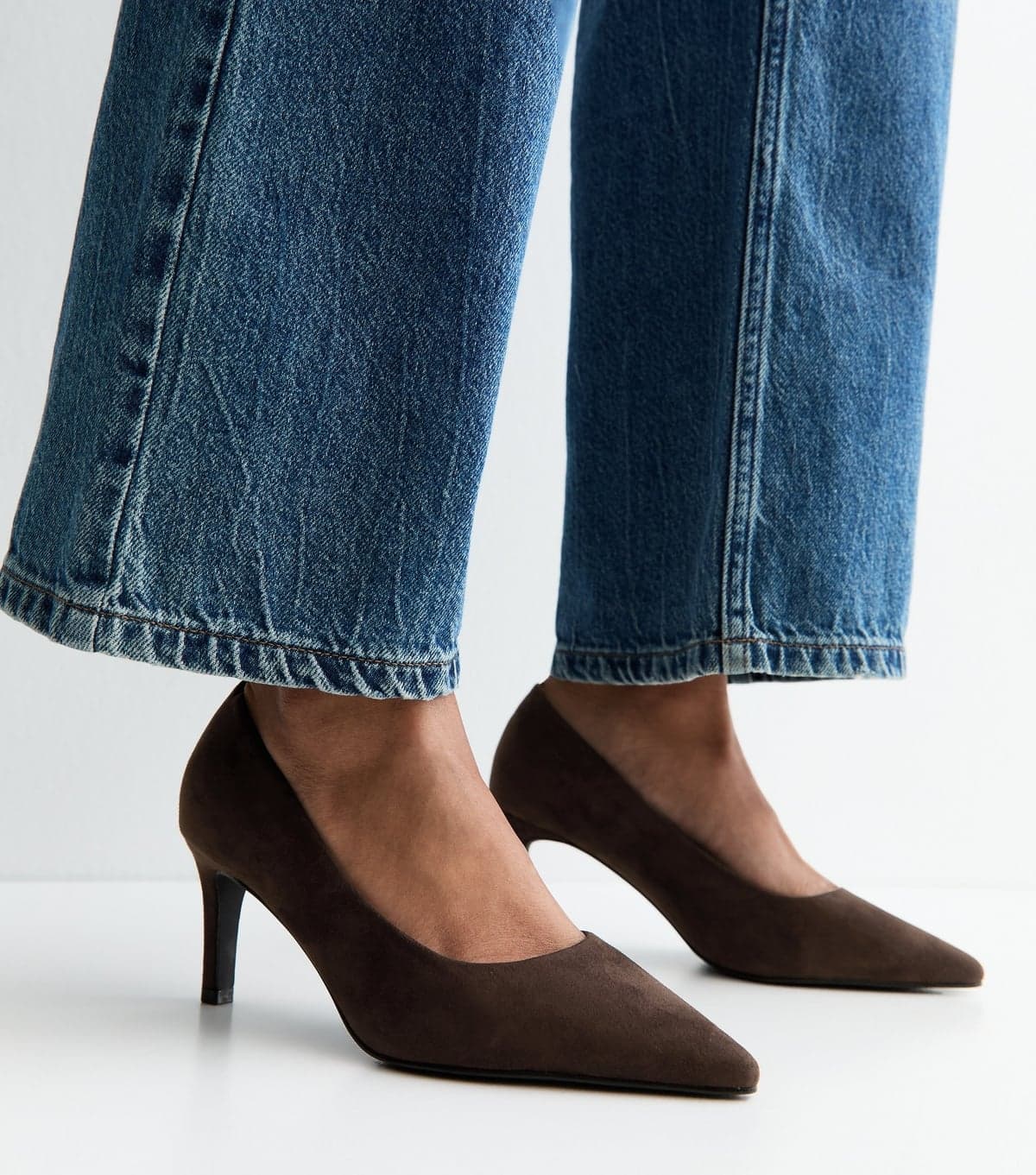 New Look Women's Wide Fit Dark Brown Faux Suede Court Shoes Vegan New Look