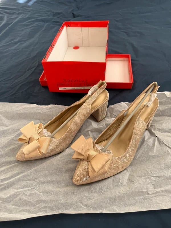 sabatine Women’s Sabatine Slingback Block Kitten Heel UK Size 5 Champagne Glitter