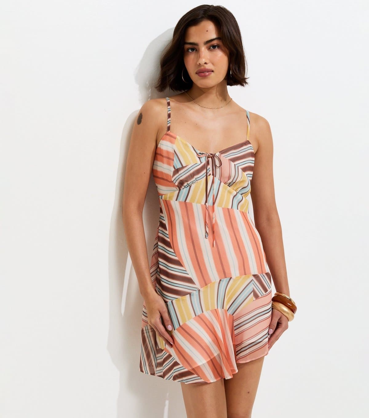 New Look Women's Multicoloured Abstract Pattern Hanky Hem Chiffon Mini Dress New Look