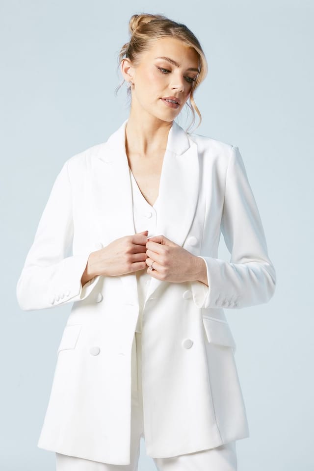 Coast Coast Women's Premium Hourglass Silhouette Double Breasted Bridal Blazer in Ivory - 2
