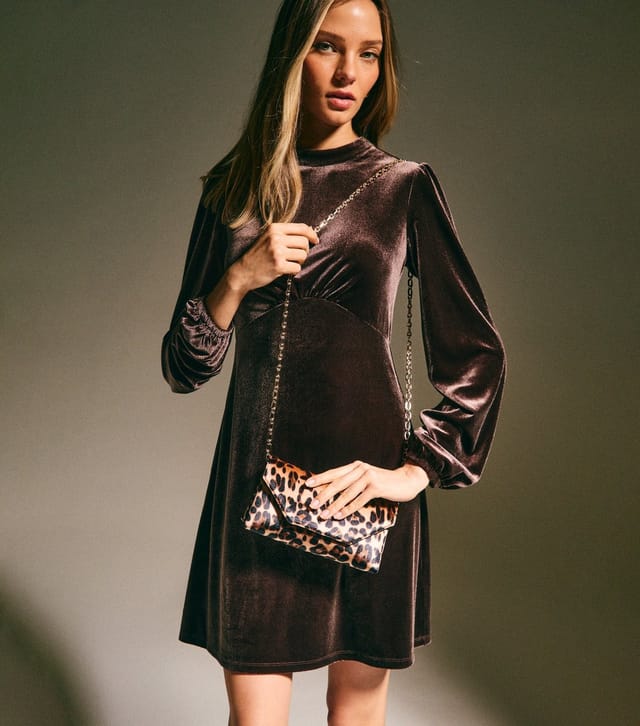 New Look Women's Dark Brown Velvet Long Sleeve Mini Dress New Look - 3
