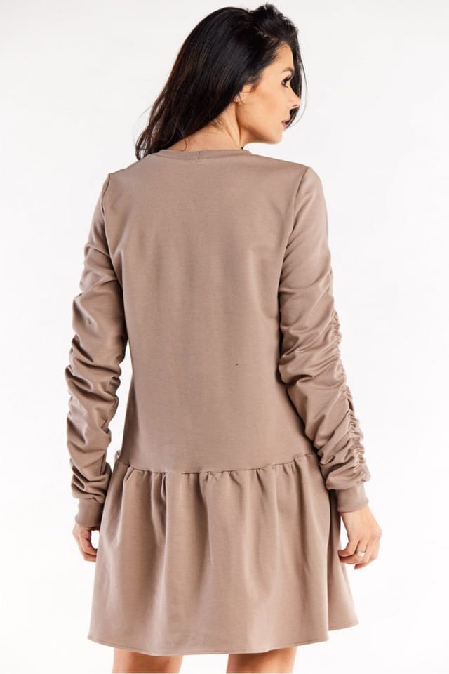 Love Lace Love Lace Women's Loose Long Sleeve Round Neck Ruffle Dress in Brown - 3