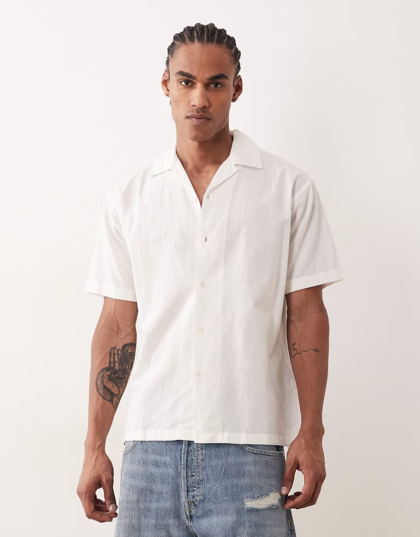 ASOS Jack & Jones short sleeve linen blend shirt in white - 1