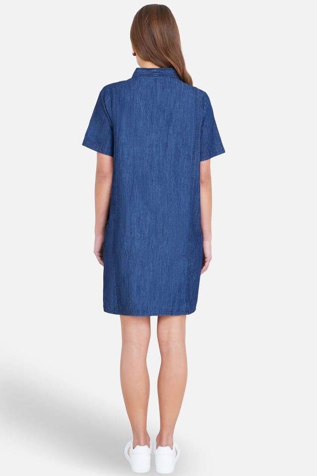 Yumi Yumi Women's Blue Chambray Tunic With Pussy Bow Tie in Indigo - 3