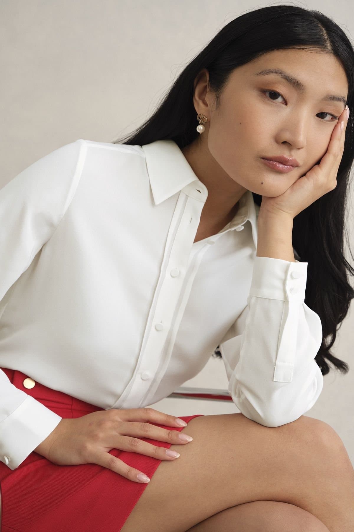 Hobbs London Hobbs London Women's Louisa Long Sleeve Regular Fit Shirt in Natural White