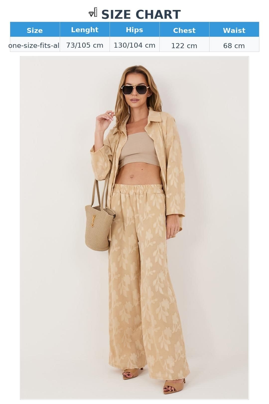 Love Lace Love Lace Women's Viscose Elastane Long Sleeve Shirt Trouser Set in Beige - 4