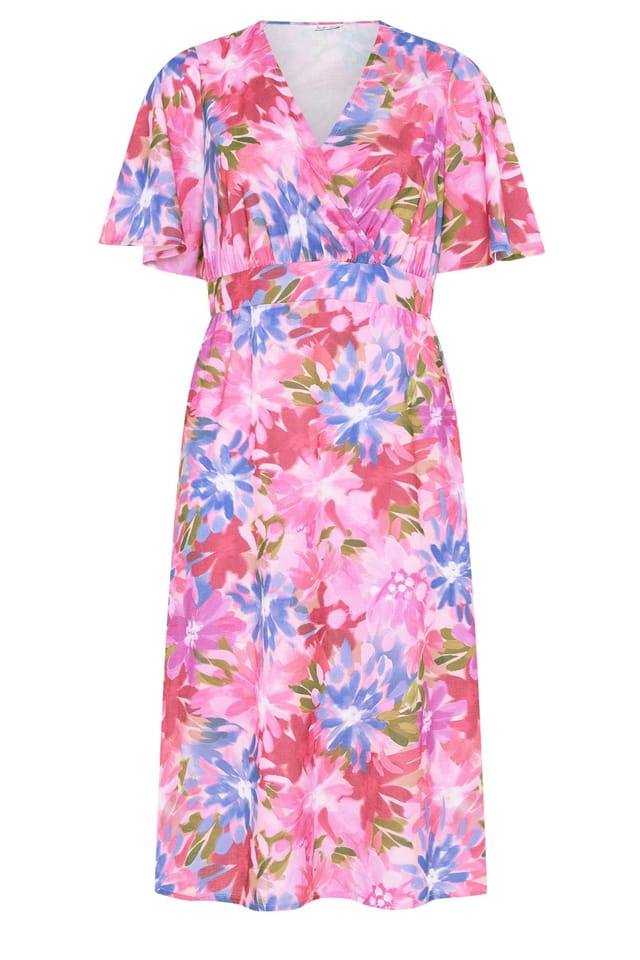 Yours Yours Women's Floral Linen Look Wrap Dress in Pink - 2
